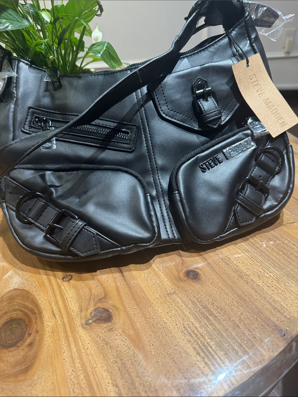 Steve Madden Black Faux Leather Messenger Bag